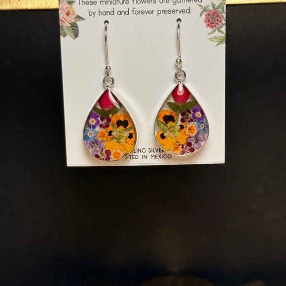 Red and Purple Floral Teardrop Earrings - Picture 4 of 4